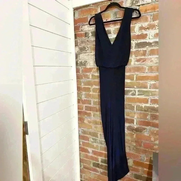 Misa Navy Blue Ruched Slinky Jersey Vneck Dress Size XS - Picture 4 of 8